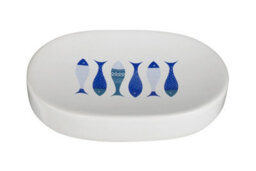 Orsina Modern White & Blue 3 Piece Bathroom Set, Dolomite Accessories Set With Dispenser, Rinse Cup, & Soap Holder - thumbnail 4