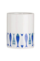 Orsina Modern White & Blue 3 Piece Bathroom Set, Dolomite Accessories Set With Dispenser, Rinse Cup, & Soap Holder - thumbnail 3