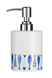 Orsina Modern White & Blue 3 Piece Bathroom Set, Dolomite Accessories Set With Dispenser, Rinse Cup, & Soap Holder - thumbnail 2