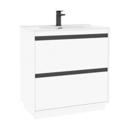 Royal Bathrooms Orion 800mm Matt White 2 Drawer Floor Standing Vanity Unit With Ceramic Basin & Black Strip - thumbnail 6