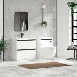 Royal Bathrooms Orion 800mm Matt White 2 Drawer Floor Standing Vanity Unit With Ceramic Basin & Black Strip - thumbnail 3