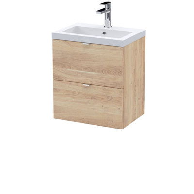 Hudson Reed Fusion Wall Hung 2-Drawer Vanity Unit & Basin, Vanity Unit With Basin, Bleached Oak, 500mm - image 1