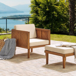 Wyld And Coco Acacia Ottoman With Light Beige Cushion, Indoor-Outdoor, 57X57X39 Cm - thumbnail 2