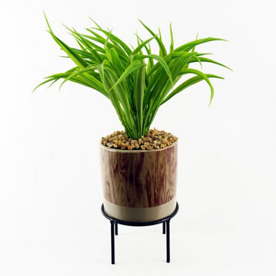 Leaf 35Cm Artificial Grass With Ceramic Planter & Metal Stand - image 1