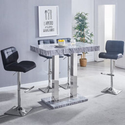 Furniture in Fashion Melange Marble Effect Bar Table With 4 Candid Black Stools