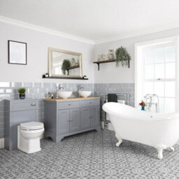 Homestylestore Light Grey Bathroom Suite With Double Ended Slipper Bath And Feet, 1210mm Vanity Unit And Back To Wall Toilet - thumbnail 1