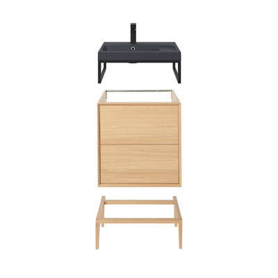GoodHome Avela Matt Oak Effect Freestanding Vanity Unit & Basin Set (W)604mm (H)934mm - image 1