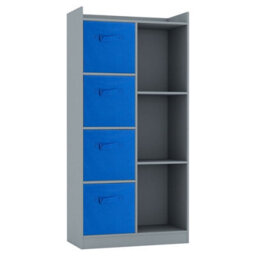 Urbn-Living Urbnliving Height 128Cm Wooden Grey 7 Cube Bookcase With Dark Blue Drawers Tall Shelving Display Storage Unit Cabinet