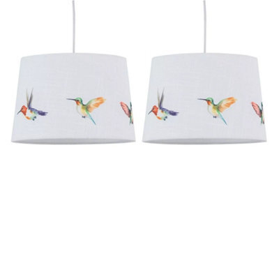 Set Of 2 Linen Bird Print Easy Fit Ceiling Light Pendant Shades Table Lampshades - image 1