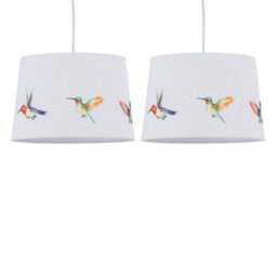 Set Of 2 Linen Bird Print Easy Fit Ceiling Light Pendant Shades Table Lampshades - thumbnail 1