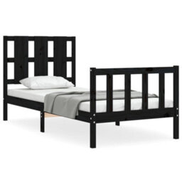 Berkfield Bed Frame With Headboard Black Small Single Solid Wood - thumbnail 2