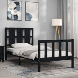 Berkfield Bed Frame With Headboard Black Small Single Solid Wood - thumbnail 3