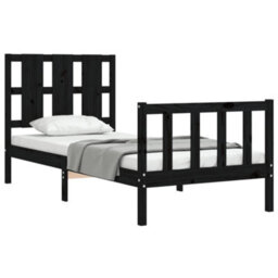 Berkfield Bed Frame With Headboard Black Small Single Solid Wood - thumbnail 4