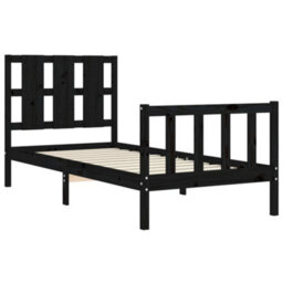 Berkfield Bed Frame With Headboard Black Small Single Solid Wood - thumbnail 5