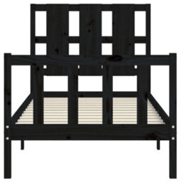 Berkfield Bed Frame With Headboard Black Small Single Solid Wood - thumbnail 6