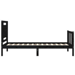 Berkfield Bed Frame With Headboard Black Small Single Solid Wood - thumbnail 7