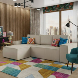 Malaga L Shaped Mdf Corner Sofa Bed With Storage Dl Pull Out Seat Loose Back Cushions 279X94X181 Beige Left - thumbnail 2