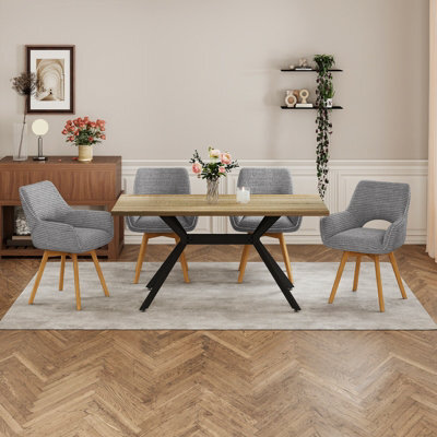 Longtoo Set Of 4 Swivel Dining Chairs , Swivel Upholstered Chairs With Armrests And Wooden Legs, Grey - image 1