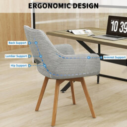 Longtoo Set Of 4 Swivel Dining Chairs , Swivel Upholstered Chairs With Armrests And Wooden Legs, Grey - thumbnail 4