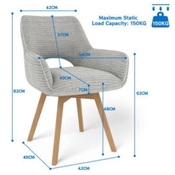 Longtoo Set Of 4 Swivel Dining Chairs , Swivel Upholstered Chairs With Armrests And Wooden Legs, Grey - thumbnail 2