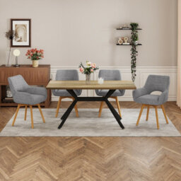 Longtoo Set Of 4 Swivel Dining Chairs , Swivel Upholstered Chairs With Armrests And Wooden Legs, Grey - thumbnail 1