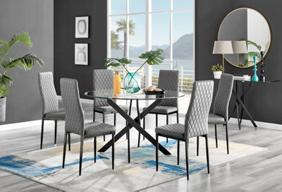 Furniturebox Uk Novara Black Leg 120Cm Round Glass Dining Table & 6 Grey Milan Black Leg Chairs - image 1