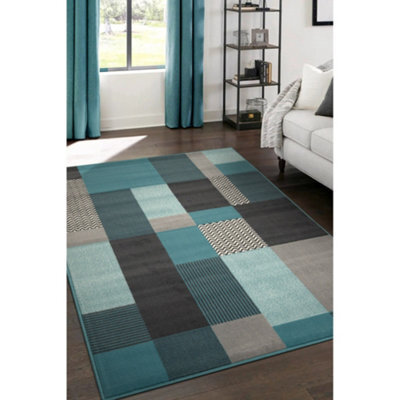Melrose Colorama Montreal Blue Teal Square Design Small Indoor Area Rug 080/150Cm - image 1