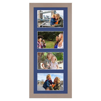 AK Frames 50X20Cm Rose Gold Modern Multi Photo Frame With Blue Mount - Holds 4 Apertures (4X) 6X4 Photos - image 1
