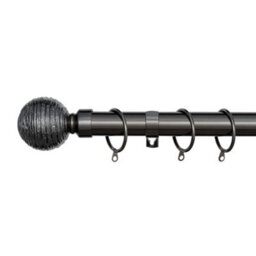 A.unique Home Etched Ball Metal Extendable Curtain Pole With Rings And Fittings (25/28mm) - Black Nickel, 180Cm - 340Cm Approx - thumbnail 1