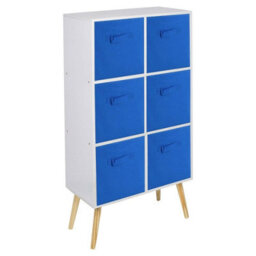 Urbn-Living Urbnliving 90Cm Height 6 Cube White Wooden Bookcase With Beech Legs Living Room Dark Blue Shelf Storage Drawers