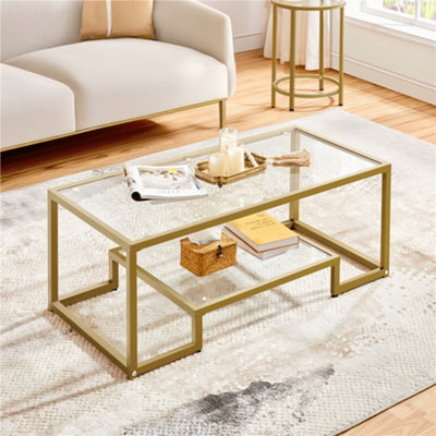 Yaheetech 2-Layer Tempered Glass Coffee Table For Living Room Gold - image 1