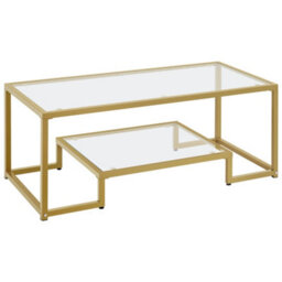 Yaheetech 2-Layer Tempered Glass Coffee Table For Living Room Gold - thumbnail 2