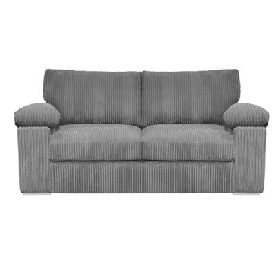 Furnishings For Less UK Delta Large Fabric 2 Seater Sofa  Padded Arms Jumbo Cord Grey