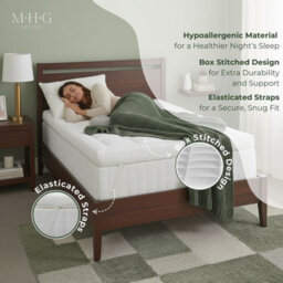 MHG Living Quilted Mattress Topper & Pillow Set - 1200Gsm Microfibre Comfort Layer With Elasticated Corner Straps - Single - thumbnail 2