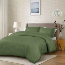 Ameha Stripe Duvet Set With Pillowcase Reversible Bedding & Soft Microfiber Cover Olive Green Double Size 200X200Cm - thumbnail 2