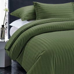 Ameha Stripe Duvet Set With Pillowcase Reversible Bedding & Soft Microfiber Cover Olive Green Double Size 200X200Cm - thumbnail 7