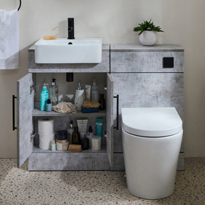 Homestylestore 1050mm Concrete Grey Bathroom Combination Vanity Toilet Unit With Black T Bar Handle - image 1