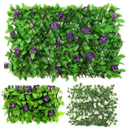 2M Roll Artificial Hedge Garden Fake Ivy Leaf Privacy Fence Screening Wall Purple Orchid - thumbnail 2
