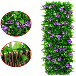 2M Roll Artificial Hedge Garden Fake Ivy Leaf Privacy Fence Screening Wall Purple Orchid - thumbnail 5