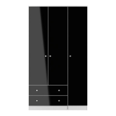 Portland Tall Triple 2 Drawer Wardrobe In Black & White Matt (Ready Assembled) - image 1