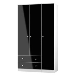 Portland Tall Triple 2 Drawer Wardrobe In Black & White Matt (Ready Assembled) - thumbnail 3