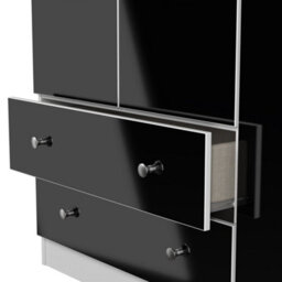 Portland Tall Triple 2 Drawer Wardrobe In Black & White Matt (Ready Assembled) - thumbnail 7