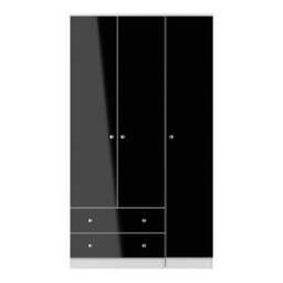 Portland Tall Triple 2 Drawer Wardrobe In Black & White Matt (Ready Assembled) - thumbnail 1