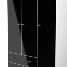 Portland Tall Triple 2 Drawer Wardrobe In Black & White Matt (Ready Assembled) - thumbnail 4