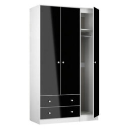 Portland Tall Triple 2 Drawer Wardrobe In Black & White Matt (Ready Assembled) - thumbnail 6