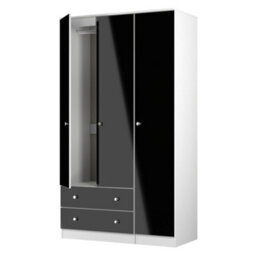 Portland Tall Triple 2 Drawer Wardrobe In Black & White Matt (Ready Assembled) - thumbnail 5