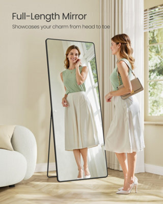 LEDREM Full Length Mirror, 165 X 60 Cm, Rectangle Full Body Mirror With Stand, Aluminium Alloy Frame Floor Mirror, Tempered Glass