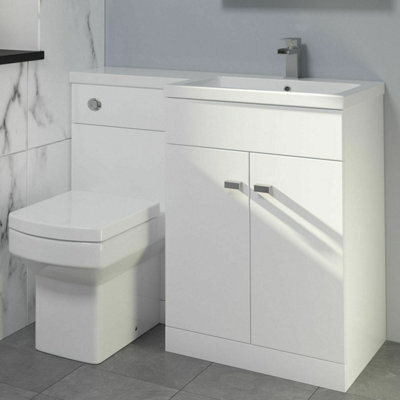 Affine 1100mm Bathroom Vanity Unit Basin Square Toilet Combined Furniture R/hand White - image 1