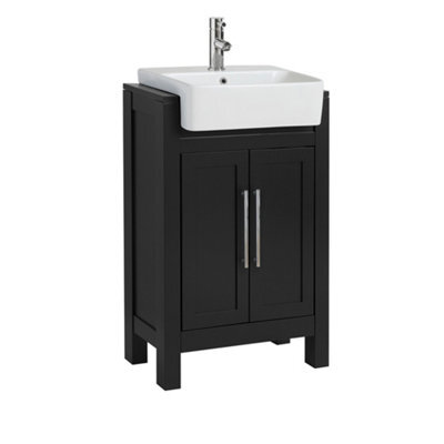 Homestylestore 550mm Black Grey Floorstanding Bathroom Vanity Unit With Chrome T Bar Handles - image 1