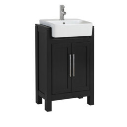 Homestylestore 550mm Black Grey Floorstanding Bathroom Vanity Unit With Chrome T Bar Handles - thumbnail 1